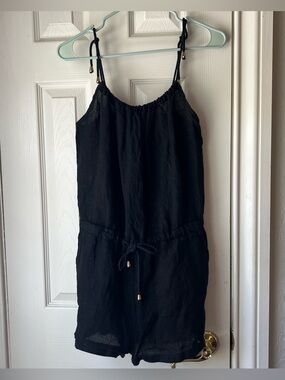 Aquavita Carlina linen romper with tie shoulders